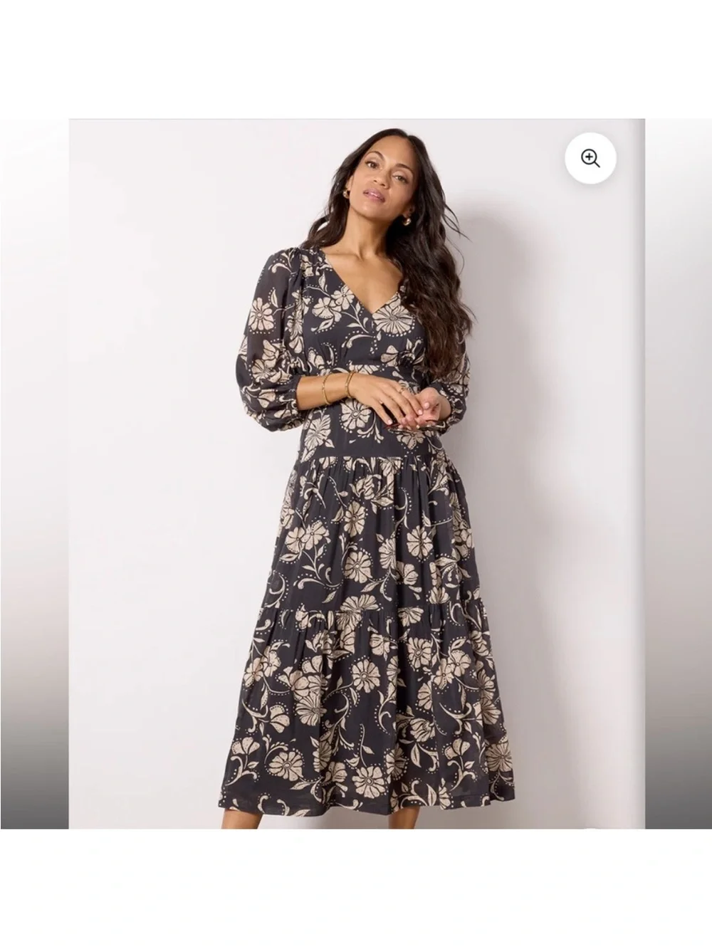 Z Supply Black Maxi Dress with Cream Floral Print - Picture 1 of 6